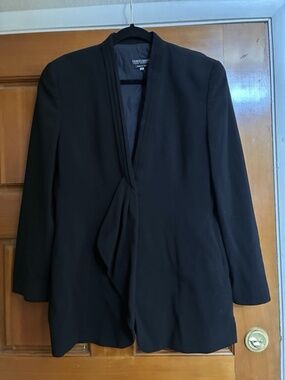 VTG. Giorgio Armani Womens Black Wool Pleated Lapel Blazer SZ 12R/Italy